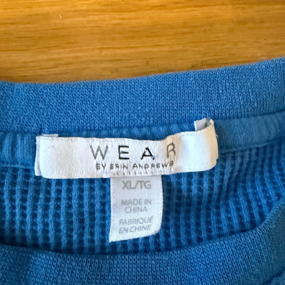Women's WEAR by Erin Andrews Blue Los Angeles Chargers Waffle Knit Long Sleeve - Picture 6 of 7